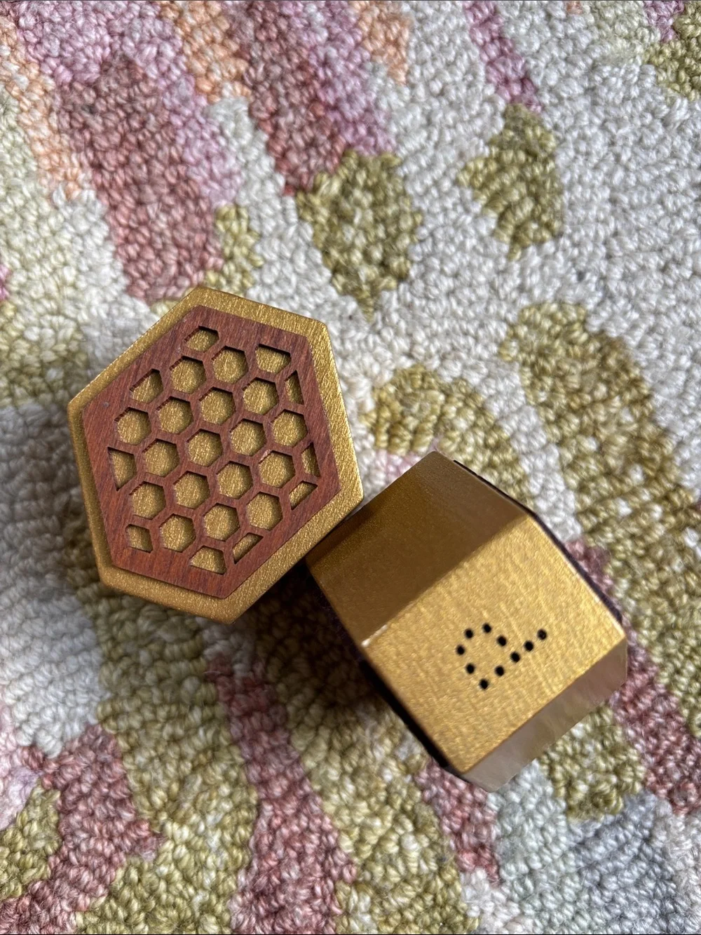 Honeycomb Wooden Hexagon Shaped salt + pepper shakers set modern design